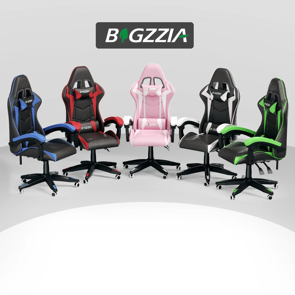 Bigzzia Gaming Chair Pu Leather Office Chair with Ergonomic Lumbar Pillow, Reclining Racing Game Chair Backrest and Seat Height Adjustable Swivel Recliner,Esports Chair with Headrest,Blue