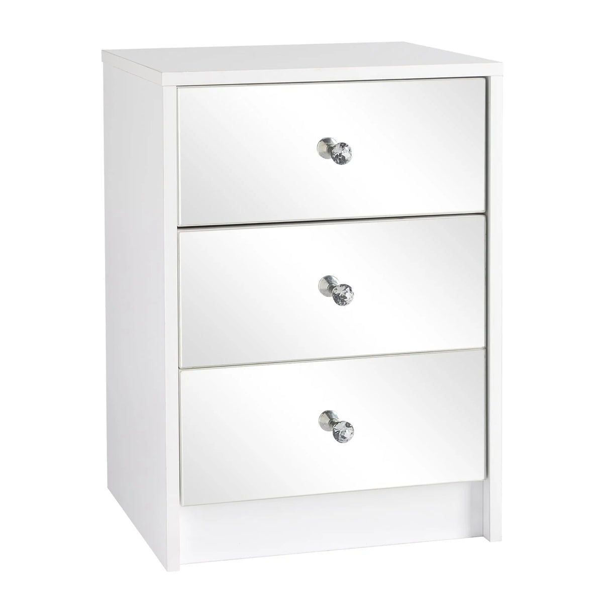Ktaxon Mirrored Nightstand, End Table with 3-Drawer and Crystal Style Knobs, Modern Bedside Table for Bedroom, Living Room,White